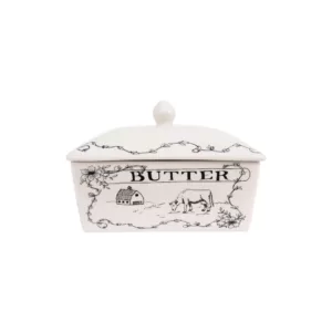 3R Studios 4 oz. White and Black Stoneware Butter Dish with Lid