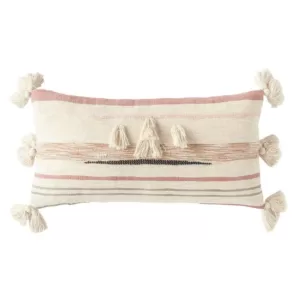3R Studios Pink and Brown Striped Kilim Lumber 28 in. x 14 in. Throw Pillow