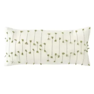 3R Studios White with Green Accents Handwoven Lumbar 36 in. x 16 in. Throw Pillow