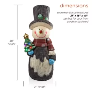 Alpine Corporation 48 in. Tall Corporation Solar Snowman Statue with Color Changing LED Lights, Holiday Decor