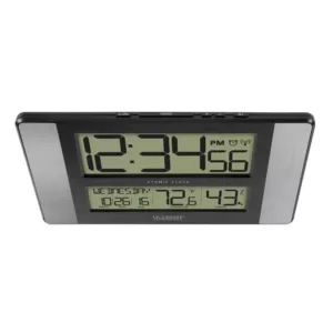 La Crosse Technology 11 in. x 7 in. Atomic Digital Clock with Temperature and Humidity in Aluminum Finish