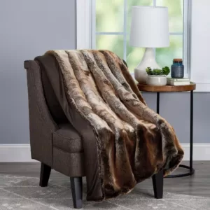 Lavish Home Oversized Premium Amber Brown Fashion Faux Marten Sable Hypoallergenic Throw Blanket