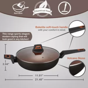 AMERCOOK 12 in. Rough Non Stick Coated Round Wok Pan Volcano Stone
