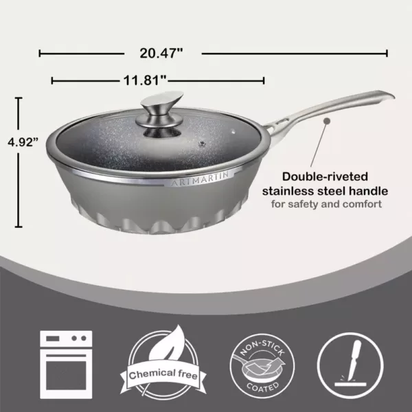 AMERCOOK 11 in. Die Cast Aluminum Round Wok and Lid With Induction Bottom