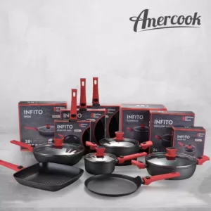 AMERCOOK 11 in. Scratch Resistant Aluminum Round Wok and Lid with Detachable Handle