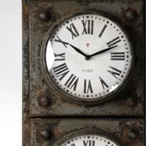 Zentique Antique Grey Floor Clock with 3 Clock Faces and Storage