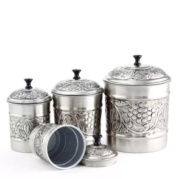 Old Dutch 4-Piece Antique Pewter Embossed "Heritage" Canister Set