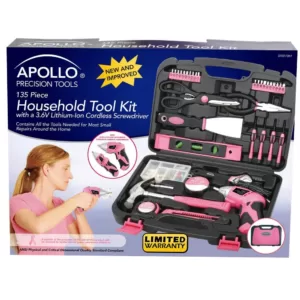 Apollo 135-Piece Home Tool Kit in Pink