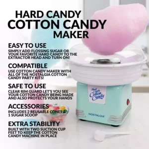 Nostalgia Retro Aqua Hard and Sugar Free Cotton Candy Maker with Cotton Candy Cones
