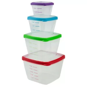 Home Basics 8-Piece Nesting Plastic Food Storage Container Set with Multi-Color Snap-On Lids