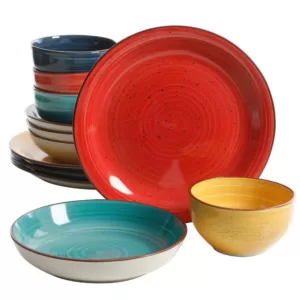 Gibson Home Color Speckle 12-Piece Casual Assorted Colors Stoneware Dinnerware Set (Service for 4)