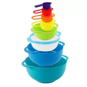 MegaChef 8-Piece Plastic Assorted Colors Mixing Bowl Set with Measuring Cups