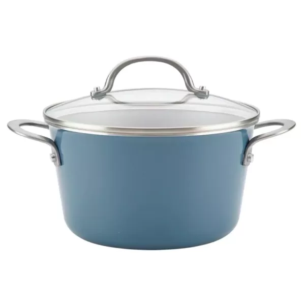 Ayesha Curry Home Collection 4.5 Qt. Twilight Teal Porcelain Enamel Non-Stick Covered Saucepot