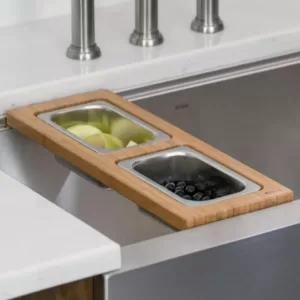 KRAUS 16.75 in. Workstation Kitchen Sink Composite Serving Board Set with Rectangular Stainless Steel Bowls