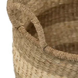 Zentique Rounded Hand Woven Wicker Seagrass Striped Medium Basket with Handles