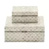 LITTON LANE Vintage White Zig-Zag Patterned MDF Multiple Decorative Boxes w/ Tan, Gray and Blue Mother of Pearl Tile Inlay(Set of 2)