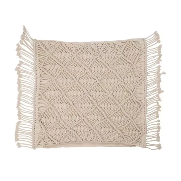 Glitzhome 18 in. L x 18 in. W Hollow-Carved Handmade Cotton Rope Pillow Cover with Tassel