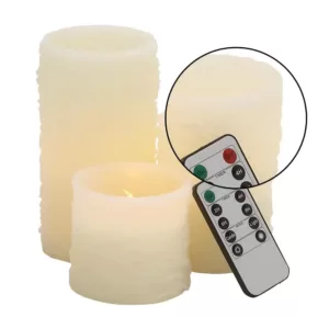 LITTON LANE Large: 6 in; Medium: 4 in; Small: 3 in. Ivory Wax Flameless Pillar Candles (Set of 3)
