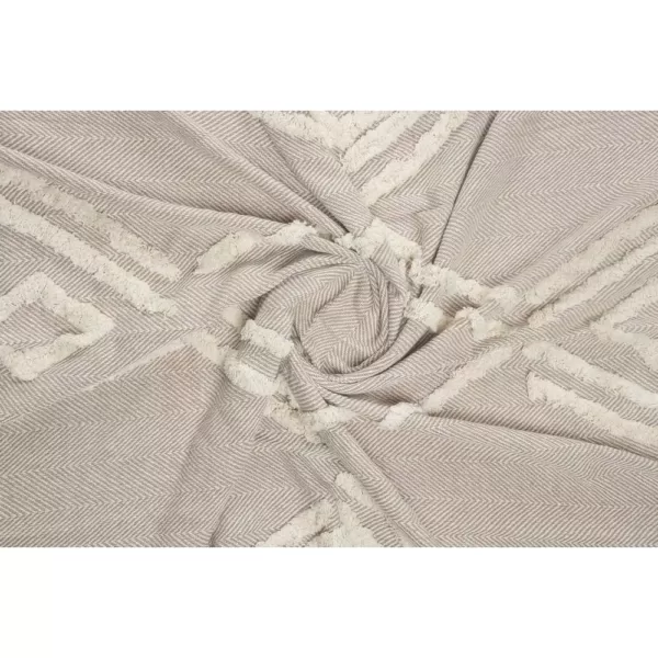 LR Home Fringe Tufted Geometric Beige / Cream Cotton Throw Blanket