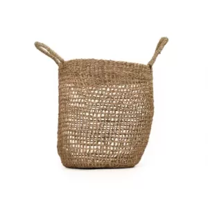 Zentique Cylindrical Sparsely Hand Woven Seagrass Medium Basket with Handles