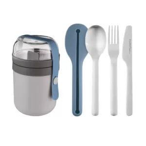 BergHOFF Grey and Blue Dual Lunch Box Leo To-Go Set and Flatware Set