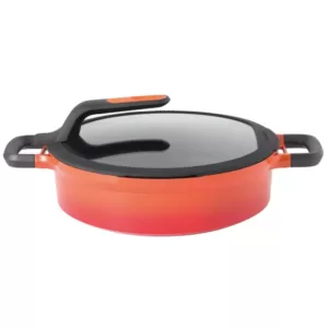 BergHOFF GEM Stay Cool 4.9 qt. Cast Aluminum Nonstick Saute Pan in Orange with Glass Lid and Dual Handles