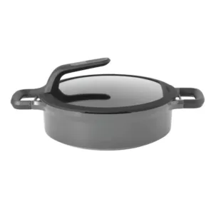 BergHOFF GEM Stay Cool 4.1 qt. Cast Aluminum Nonstick Saute Pan in Gray with Glass Lid