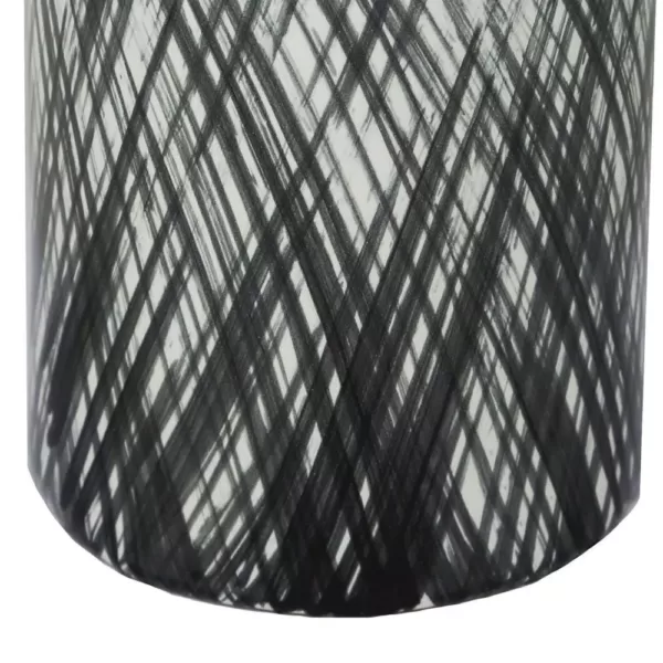 Benjara Ceramic Black and White Large Lidded Ginger Jar with Criss Cross Pattern