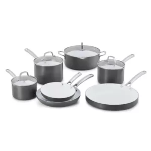 Calphalon Classic 11-Piece Hard-Anodized Aluminum Ceramic Nonstick Cookware Set in Black and White