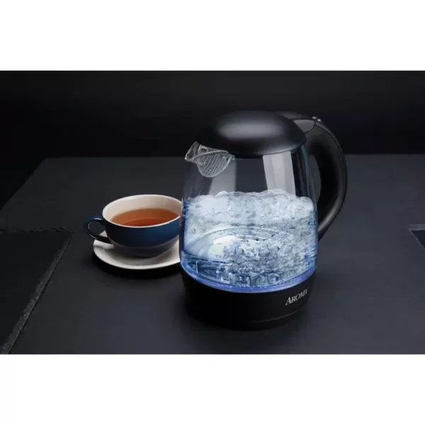 AROMA 5-Cup Black Glass Corded Electric Kettle with Automatic Shut-Off