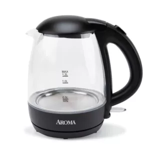 AROMA 5-Cup Black Glass Corded Electric Kettle with Automatic Shut-Off