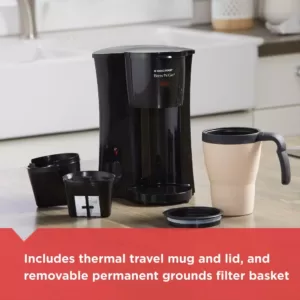 BLACK+DECKER Brew'n Go Black Single Serve Coffee Maker with Travel Mug