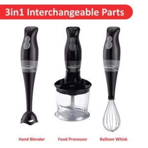Brentwood Appliances 2-Speed Black Hand Mixer Blender and Food Processor with Balloon Whisk