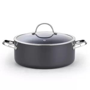 Cooks Standard 7 qt. Round Hard-Anodized Aluminum Nonstick Casserole Dish in Black with Glass Lid