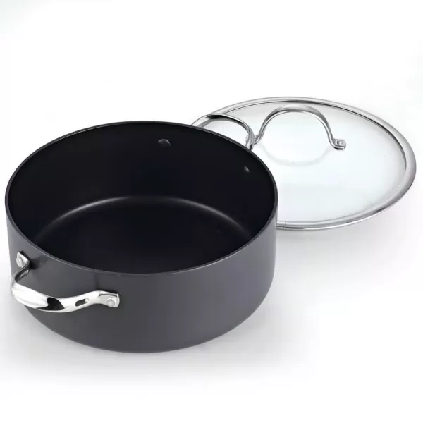 Cooks Standard 7 qt. Round Hard-Anodized Aluminum Nonstick Casserole Dish in Black with Glass Lid