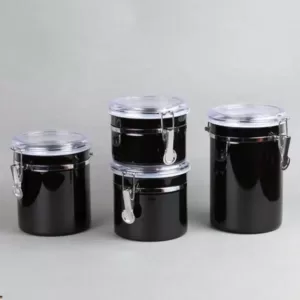 Creative Home Set of 4-Pieces Black Stainless Steel Canister Storage Container with Air Tight Lid and Locking Clamp