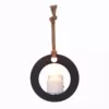 DANYA B Algarve Black Round Pillar Candle Sconce with Mirror and Rope