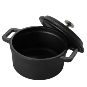 Gibson Home Campton 0.30 Qt. Oval Cast Iron Mini Casserole with Lid and Wooden Base