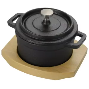 Gibson Home Campton 0.30 Qt. Oval Cast Iron Mini Casserole with Lid and Wooden Base
