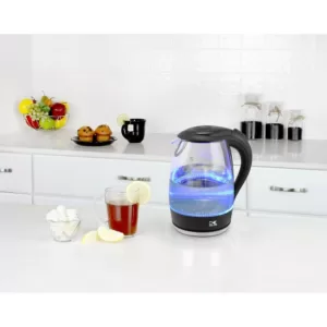 KALORIK 7-Cup Black Stainless Steel Cordless Electric Kettle with Automatic Shut-off