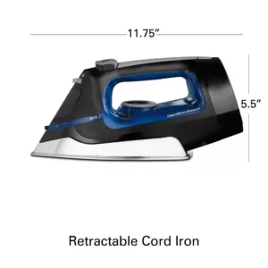 Hamilton Beach Retractable Cord Iron with Stainless Steel Soleplate, Steam, Spray and Blast Settings and Auto Shutoff