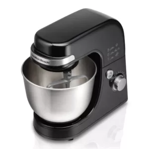 Hamilton Beach 4 Qt. 7-Speed Black Stand Mixer with Dough Hook, Whisk and Flat Beater Attachments