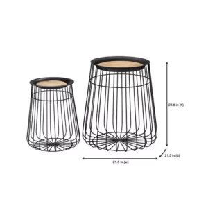 Home Decorators Collection Round Black Metal Decorative Basket with Wood Lid (Set of 2)