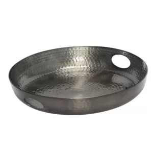 Honey-Can-Do Black Glossy Hammered Aluminum Serving Tray with Handles