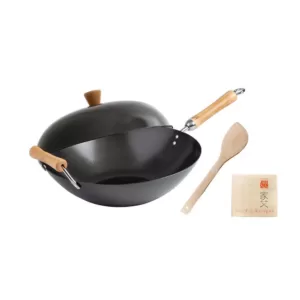 Honey-Can-Do Joyce Chen 4-Piece Wok Set with Black Carbon Steel Non-Stick Wok, High Dome Lid, 12