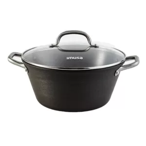 IMUSA 6 qt. Round Cast Iron Dutch Oven in Black with Glass Lid