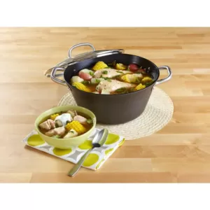 IMUSA 6 qt. Round Cast Iron Dutch Oven in Black with Glass Lid