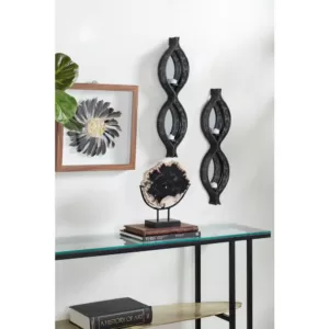 LITTON LANE Eclectic Figure Eight Black Mesh Metal Wall Sconces with Mirrors, Set of 2