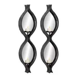 LITTON LANE Eclectic Figure Eight Black Mesh Metal Wall Sconces with Mirrors, Set of 2