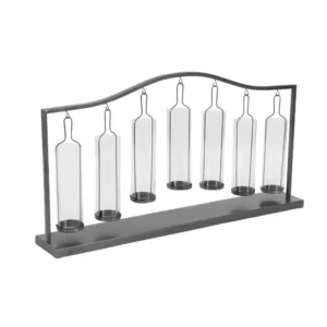 LITTON LANE 19 in. Metallic Black Iron and Clear Glass 7-Votive Candle Holder